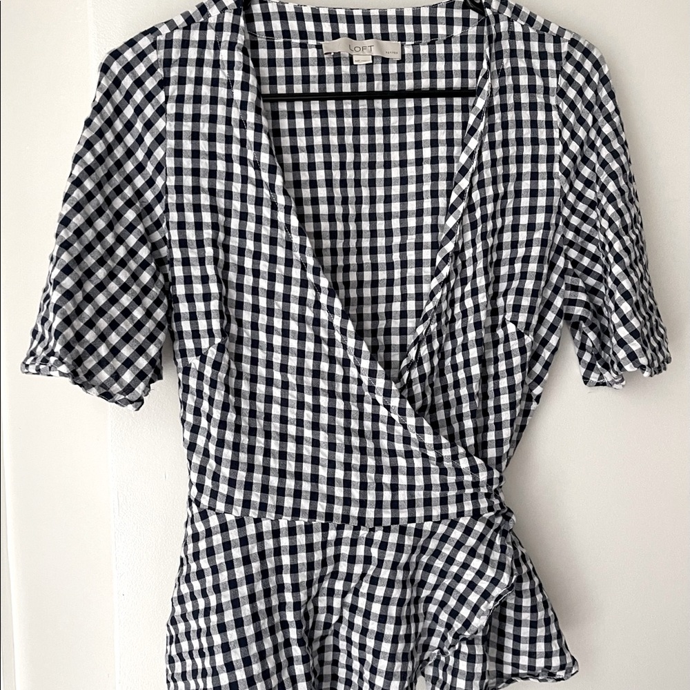 LOFT MP wrap blouse 💕 black & white gingham